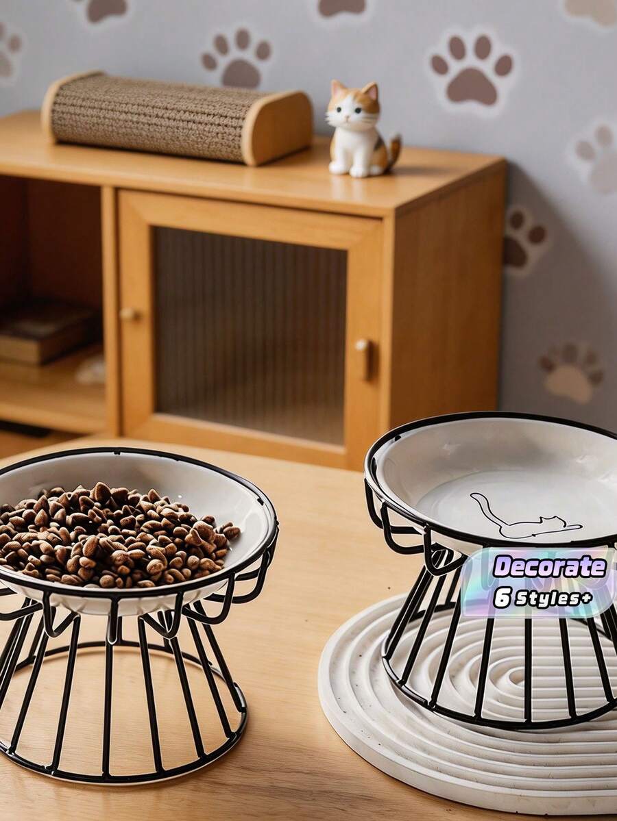 Ceramic Pet Feeding Plate Canned Bowl Cute Pattern Easy To Clean Ceramic Plate Cat Food Bowl - multicolor - View 1