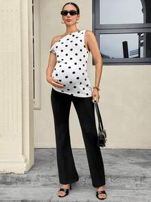 MaterniWear Maternity Solid Color Adjustable Waist Elegant Flare Pants - Black - View 7