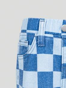 Elladie kids Quần denim kẻ caro dáng rộng, thoải mái, thời trang thường ngày cho bé gái Denimly, cạp chun co giãn, họa tiết kẻ sọc. - Màu xanh lam - Xem 5
