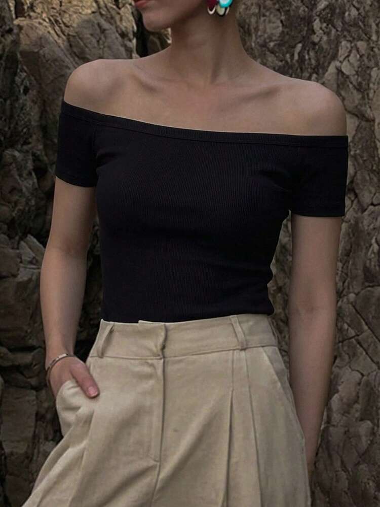 Women's Off-Shoulder Fitted Short Sleeve Camisole
