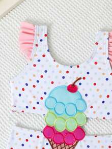 SHEIN Infant & Baby GirlColorful Ice Cream Embroidered Romper, Casual Cute Outfit Suitable For Summer Vacation, Beach, Pool, Holiday Party - Multicolor - View 4
