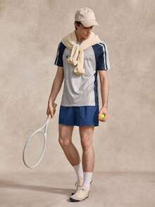 Courvante Vintage Sporty Chic Men's Casual Colorblock Short Sleeve T-Shirt Tennis, Knit Fabric Stripe, Letter, Summer Tops White Graphic Outfits Gift Training - Multicolor - View 2