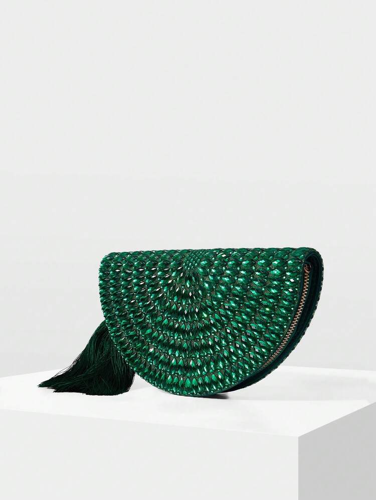 HANDMADE BEADED EVENING BAG, BLACK TASSEL CLUTCH, ELEGANT CHAIN SHOULDER CROSSBODY BAG, BEADED BAG