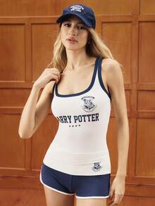 HARRY POTTER X SHEIN 女士字母印花饰边背心 - 白色 - 查看 6