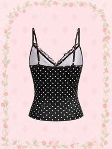 Strawberry Shortcake | ROMWE Blusa de mujer con estampado de lunares y dibujos animados decorada con cristales - Negro - Ver 2