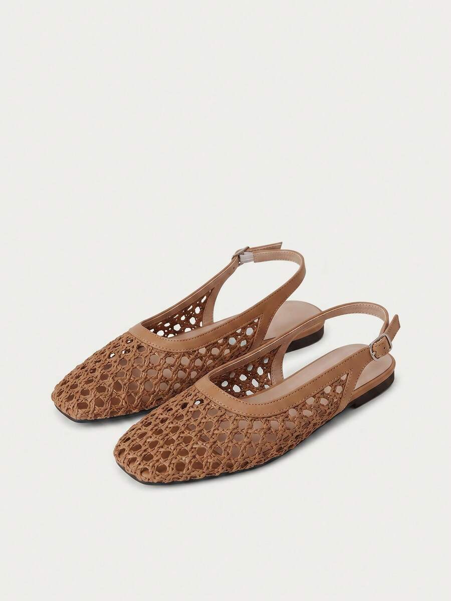 Nöista Brown Woven Cross-Strap Sandals, Designed With Delicate Mesh Tops And Adjustable Straps, Breathable And Comfortable, Retro Style For Spring Outings And Summer Banquet Occasions - Khaki - View 1