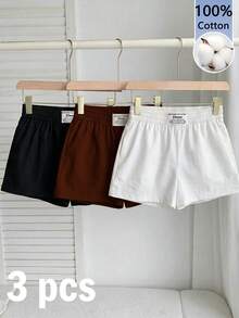 Comfortcana 3件套100%纯棉女士纯色短裤，黑/白/棕色，适合夏季穿着 - 彩色 - 查看 4