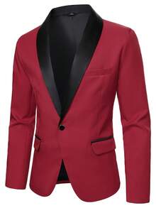 Manfinity Mode Men's Business Button-Down Long Sleeve Suit Jacket And Casual Button-Up Suit Pants Set - Burgundy - View 5