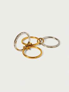 Glisma 1pc 18K Gold Plated Stainless Steel Zirconia Decor Multi-Layer Circle Ring, Suitable For Men And Women Everyday Wear And As Gift - Multicolor - View 2