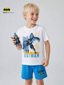 Maija Kids BATMAN X SHEIN Maija Kids 两件套男童休闲卡通图案圆领短袖T恤和短裤，适合夏季穿着 - 彩色 - 查看 7