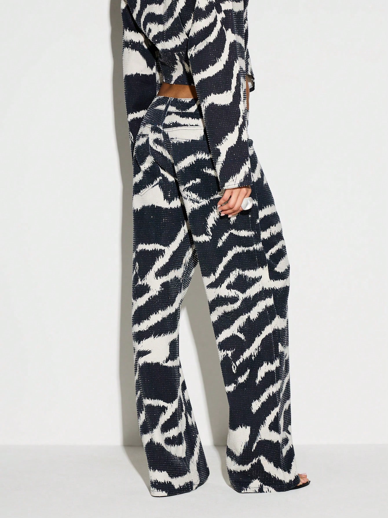 KIZN Zebra Print Wide Leg Denim Jeans