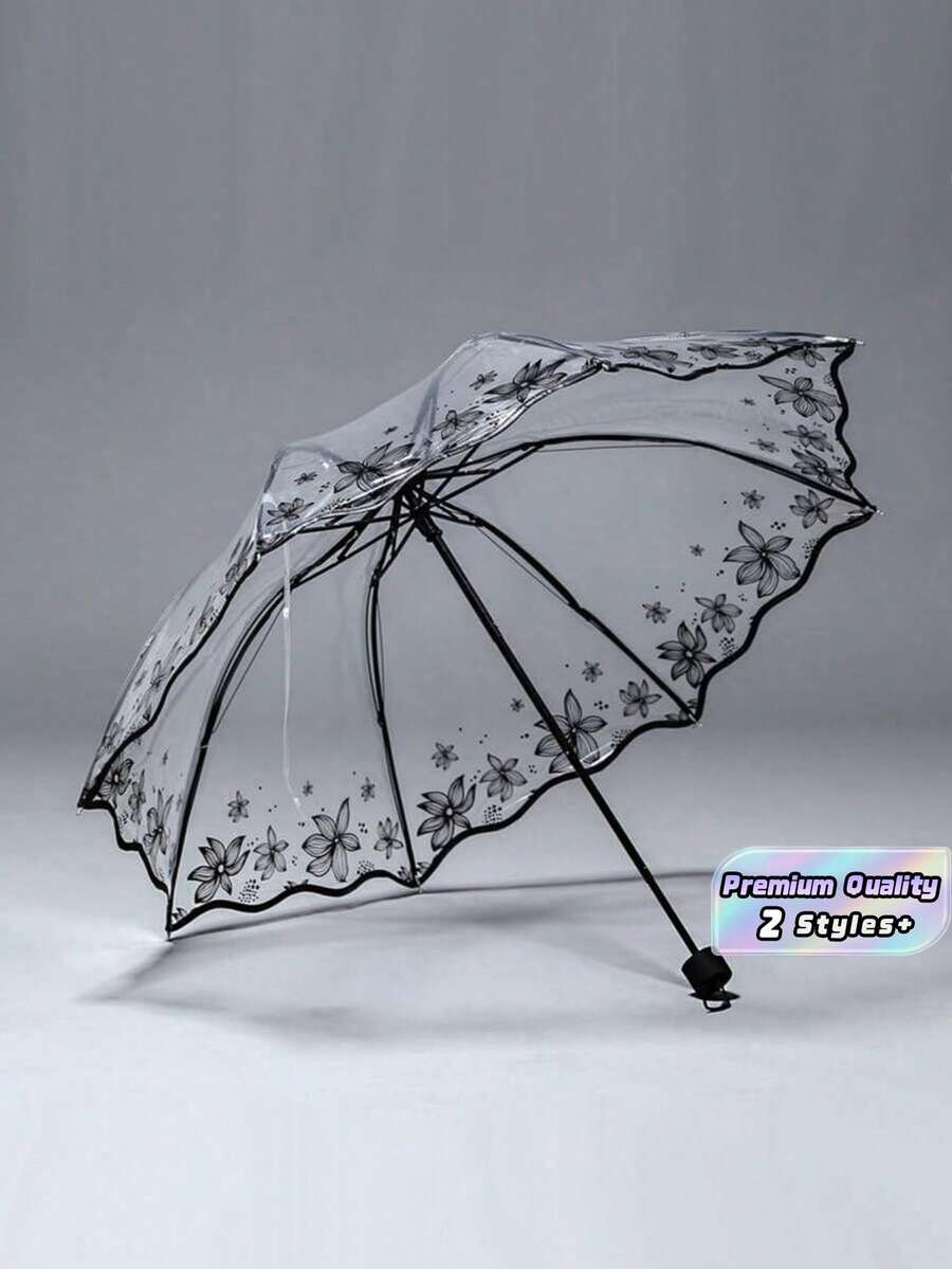 1pc Floral Pattern Clear Umbrella For School,Office,Household,Travel, Back To School Supplies - Multicolor - View 1