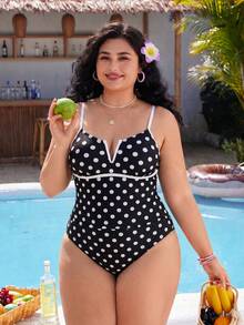Swim Mod 2026 New Women's Spring/Summer Spaghetti Strap Polka Dot Print Beach Swimwear Set Plus Size - Multicolor - View 5
