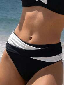 Quần Bikini Gợi Cảm Phối Màu Cho Nữ Có Chi Tiết Chéo Mùa Hè - Đen và trắng - Xem 4