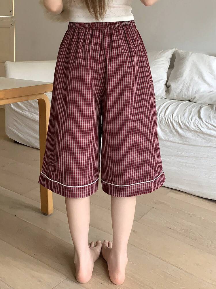 Plaid Loose Shorts Women's Sleepwear Bottom For Summer