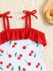 Souflis Souflis Newborn Baby Cherry Print Ruffle Trim One-Piece Swimsuit (Print Randomly) - Pink - View 3