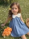 SHEIN LMoss Kids Baby Girls' New Fashion Casual Soft Cute White Butterfly Bowknot Collar Patch Blue Denim Sleeveless Loose Dress Spring Summer,For Baby Girls Spring/Summer Dailywear Outfits,Girls Streetwear Outfits,Festival Outfits For Girls ,Party Outfits For Girls ,Beach Outfits For Girls ,Birthday Outfits For Girls ,Country Clothes For Girls,Elegant Dress For Girls,Girls Graduation Outfit,Casual Girls Outfits,Summer Vacation Outfits For Baby,Graphic Jeans Girls ,Toddler Dress ,2-Years-Old Girls Dress ,Casual Dress ,Summer Dress  ,Bowknot Dress , Denim Dress For Baby Girl, Toddler Dresses, Blue Dress