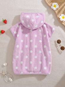 Cozy Pixies Traje de baño de manga corta con capucha, estampado de lunares y fresas para niña bebé - Morado - Ver 2