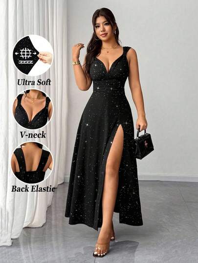 Rafferiza Vestido de fiesta elegante de mujer de color negro, de cuello en V, de alta elasticidad y ajustado al Body. Diseño versátil y elegante con abertura, tela para otoño. Para mujer, para citas, fiestas, discotecas, calles, Halloween, San Valentín, cumpleaños, invitada de boda, vestido elegante, atuendo para concierto country.