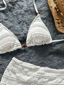 Costavie Bộ đồ bơi nữ bằng vải jacquard đính hạt cườm, kiểu cổ yếm, thích hợp cho mùa xuân/hè. - trắng - Xem 4