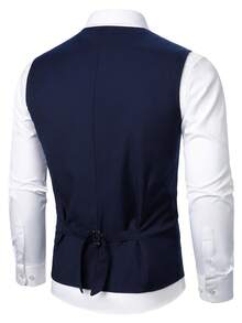 Manfinity Mode Bộ vest công sở nam màu trơn, cài khuy đơn và quần tây. - Màu xanh hải quân - Xem 6