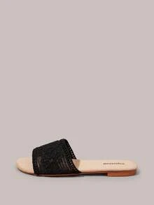 Styleloop Dép nữ màu đen, họa tiết hoa, kiểu dáng nghỉ dưỡng cổ điển, thoải mái, thích hợp đi biển. - Xám đen - Xem 2