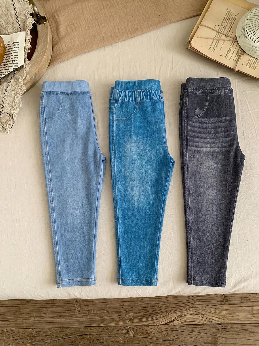 SHEIN LMoss Kids 3 chiếc quần cho bé gái - Nhiều màu - Xem 1