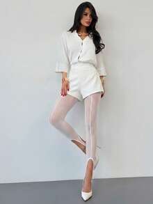 Firerie Quần legging nữ thanh lịch, gợi cảm, tối giản, kiểu đuôi cá, phù hợp đi làm, công sở, hàng ngày, phong cách thành thị, đi nghỉ mát, lễ hội âm nhạc, tiệc tùng, cạp cao, co giãn, chất liệu lưới, xẻ tà, màu đen. - trắng - Xem 12