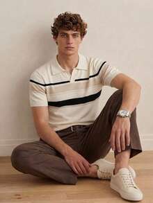 Manfinity CityGents Old Money 男士短袖針織上衣，夏季休閒商務休閒度假 Polo 領上衣，復古高爾夫風，透氣輕量復古上衣 - 彩色 - 查看 6
