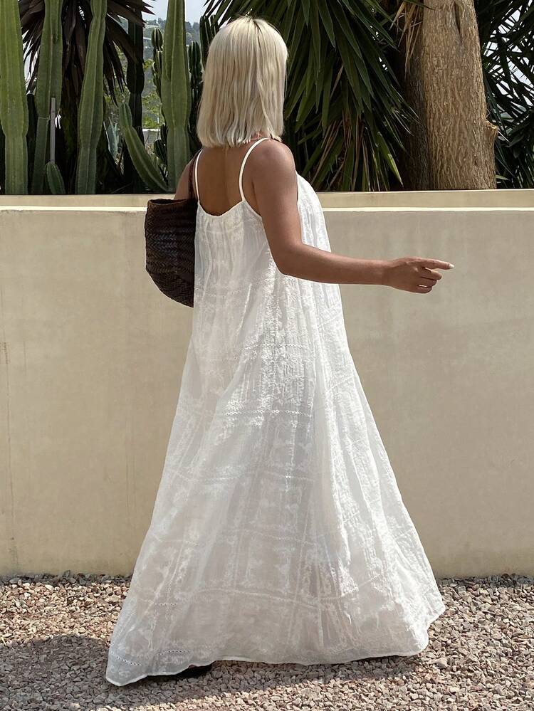 Women's Textured Loose Spaghetti Strap Dress, Suitable For Vacation