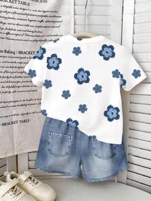 Vintage Cute Floral Pattern Baby Girl Summer Outfits,White Casual Short Sleeve Round Neck T-Shirt And Shorts 2-Piece Set,Vacation Kids Stylish Clothes - Multicolor - View 5