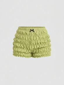 SHEIN MOD Plus Size Tomato Girl Cute Bow Decor Ruffle Trim Mini Shorts - Green - View 1
