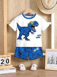 SHEIN Bộ áo thun và quần short in hình khủng long dành cho bé trai. - Nhiều màu - Xem 5