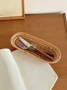 Haus Hana 1pc Rattan Storage Box & Desktop Organizer Tray, Exquisite Premium Display Tray For Sundries, Cosmetics And Jewelry - Multicolor - View 5