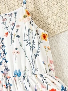 Sparklyn 2pcs Tween Girls Denim Vest + Colorful Floral Print Slip Dress 2-Piece Set, Spring/Summer - Blue - View 9