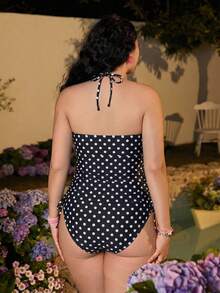 Swim Mod 2026新款加大码女式随机印花优雅抽绳休闲吊带泳衣，夏季 - 黑與白 - 查看 2