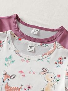 Genkimix Kids Bộ 2 món đồ ngủ ngắn tay dài tay in hình cừu hoạt hình dễ thương tối giản cho bé gái, màu hồng và xám. - Nhiều màu - Xem 5