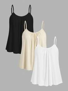 Tseoso 3 chiếc áo hai dây dáng rộng xếp ly bằng cotton 95% dành cho nữ, có dây đeo điều chỉnh được, thích hợp cho mùa xuân và mùa hè. - Nhiều màu - Xem 11