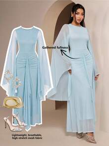 Veilorie Women's Elegant Pleated Drape Dress, Suitable For Dates And Formal Occasions - Blue - View 1