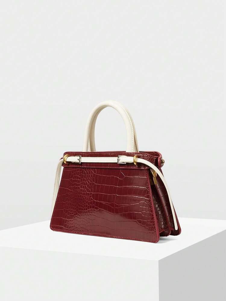 LADIES HANDBAG, EXQUISITE CONTRASTING BUCKLE COMMUTER BAG