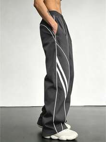 Sport MetroGents Men's Straight Leg Wide Leg Tie Strap Design Casual Sports Pants, Gym - Dark Grey - View 4