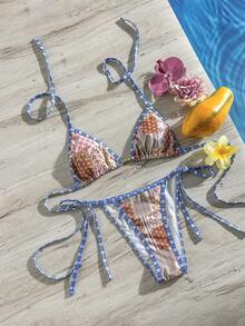 Bộ bikini đồ bơi nữ Swim Mod 2026SS mới, họa tiết sọc Boho, phong cách Bohemian, thoải mái, cổ điển Y2K, hoa văn dễ thương, ngọt ngào, retro, thích hợp cho kỳ nghỉ xuân hè, trang phục đi biển thời trang, trang phục ngày Quốc khánh 4 tháng 7, đồ đi biển. - Nhiều màu - Xem 3