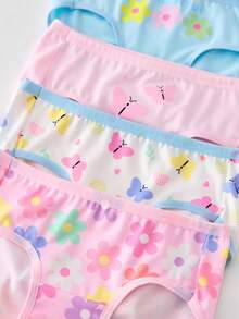 SHEIN 4件組幼女內褲 柔軟針織內衣褲 花朵蝴蝶甜甜圈冰淇淋印花 日常穿著 嬰兒粉 白色 冬季 - 彩色 - 查看 5
