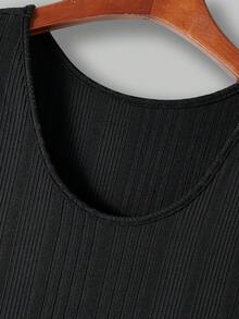 Manfinity CasualCool Men's Solid Color Ribbed Crew Neck Casual Tank Top - Black - View 4