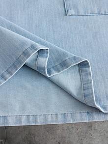 CalleClaro Chaqueta vaquera con cremallera y bolsillo bordado, versátil para hombres - Azul - Ver 6