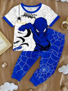 SHEIN Baby Boy Casual Slim Fit Round Neck Comfortable Short Sleeve Pants Pajamas, Suitable For Spring & Summer - Multicolor - View 6