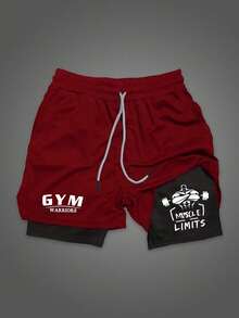 Gym Rark Men's Cross Print Contrast Color Round Neck T-Shirt And Drawstring Waist 2 In 1 Shorts Sports Set, Gym - Black - View 5