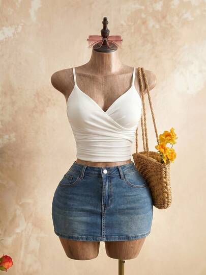Zolique Women's Solid Color Simple Crossed Strap Tank Top For Daily Wear