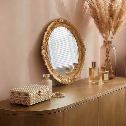 Cirelle 1 chiếc gương oval chạm khắc vàng cổ điển, khung nhựa trang trí cầu kỳ với họa tiết hoa tinh tế, viền đính hạt, gương để bàn và treo tường cho phòng ngủ, phòng khách, lối vào, điểm nhấn trang trí nhà cửa thanh lịch dành cho phụ nữ và người lớn, món quà hoàn hảo cho sinh nhật, ngày lễ tình nhân, tân gia, quà tặng tiệc tùng.