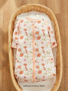 Cozy Pixies 1 pieza Saco de dormir para bebé, patrón de flores naranjas, mangas desmontables, cómodo y suave, adecuado para regalar sacos de dormir para recién nacidos, certificado por Oeko-Tex - Multicolor - Ver 3